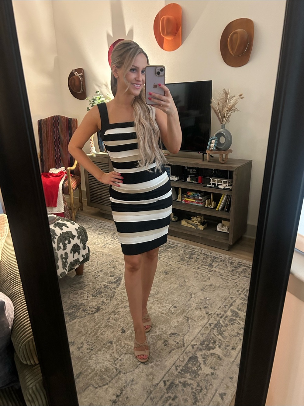 White House Black Market Black and White Striped Mini Dress